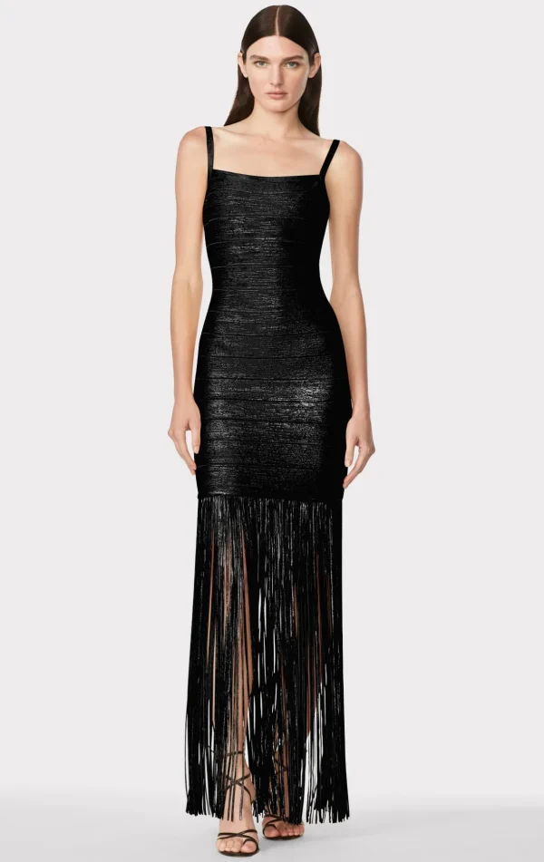Women Hervé Léger Dresses | Gowns-BANDED FOIL FRINGE GOWN