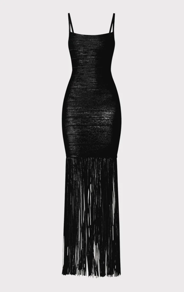 Women Hervé Léger Dresses | Gowns-BANDED FOIL FRINGE GOWN