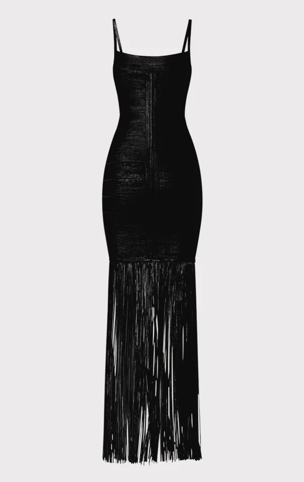 Women Hervé Léger Dresses | Gowns-BANDED FOIL FRINGE GOWN