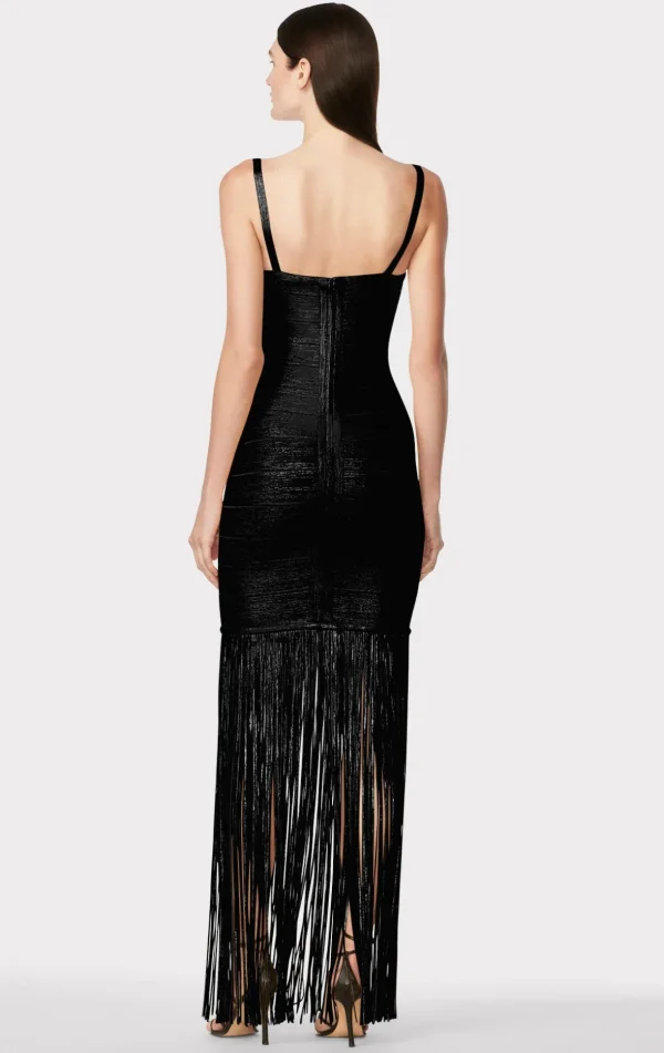 Women Hervé Léger Dresses | Gowns-BANDED FOIL FRINGE GOWN