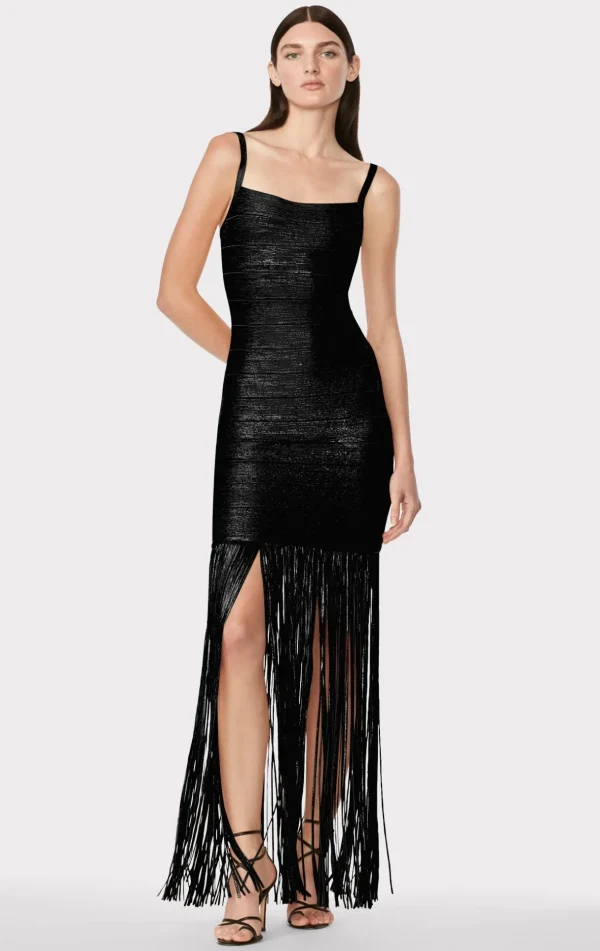 Women Hervé Léger Dresses | Gowns-BANDED FOIL FRINGE GOWN