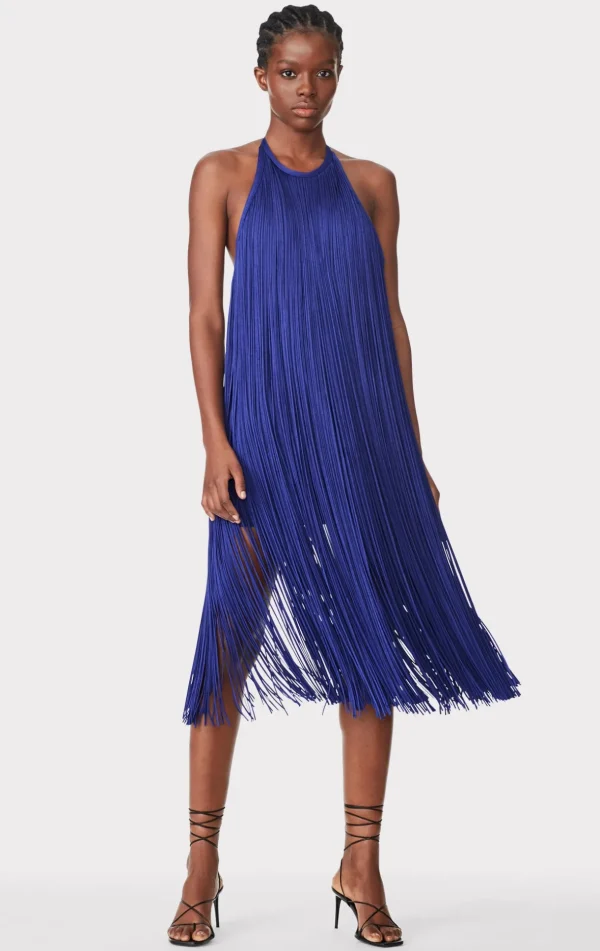 Women Hervé Léger Dresses-FRINGED HALTER MIDI DRESS