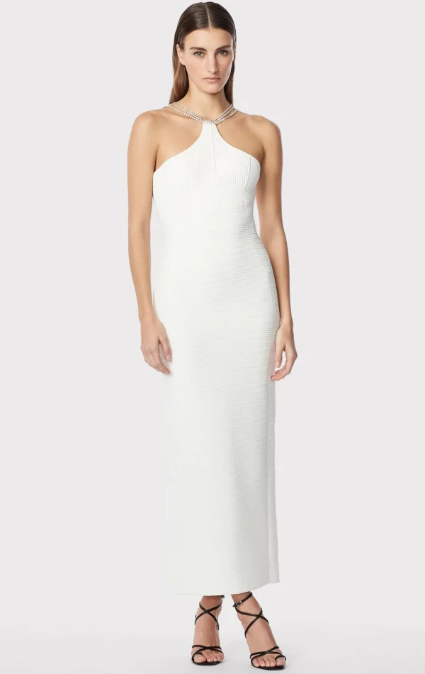 Women Hervé Léger Gowns-HALTER OTTOMAN GOWN W/ CRYSTAL TRIM