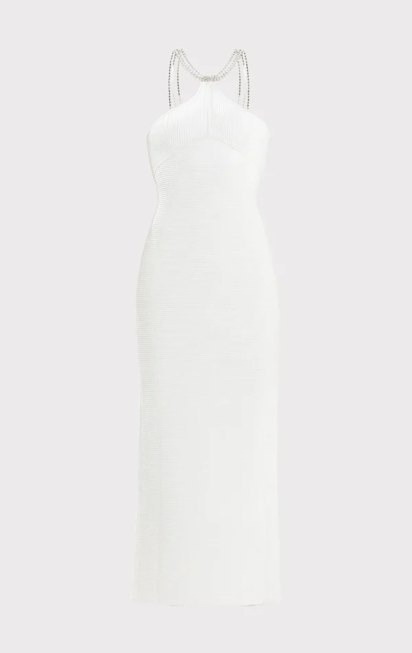 Women Hervé Léger Gowns-HALTER OTTOMAN GOWN W/ CRYSTAL TRIM