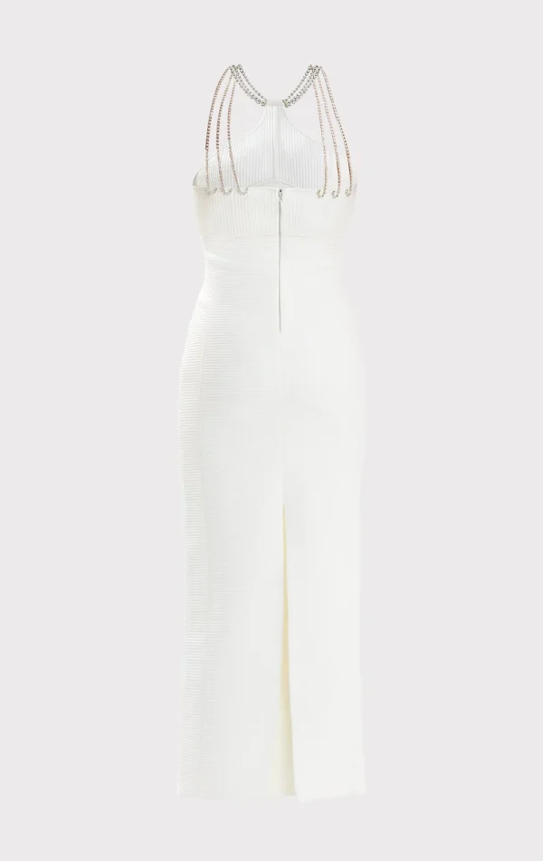 Women Hervé Léger Gowns-HALTER OTTOMAN GOWN W/ CRYSTAL TRIM