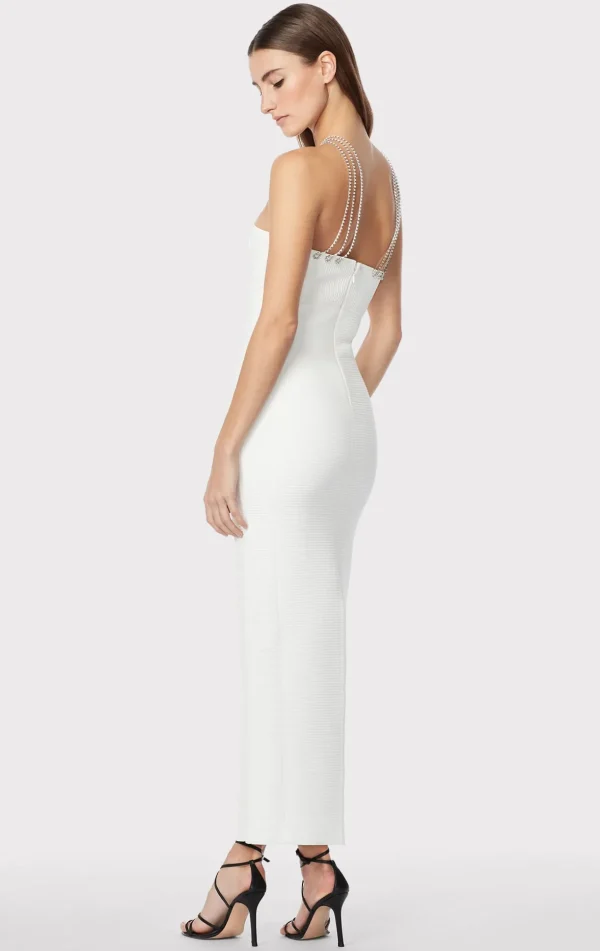 Women Hervé Léger Gowns-HALTER OTTOMAN GOWN W/ CRYSTAL TRIM
