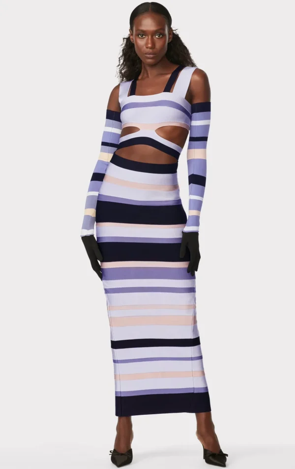 Women Hervé Léger Dresses | Gowns-HERVÉ LÉGER X LAW ROACH STRIPED BANDAGE CUTOUT GOWN