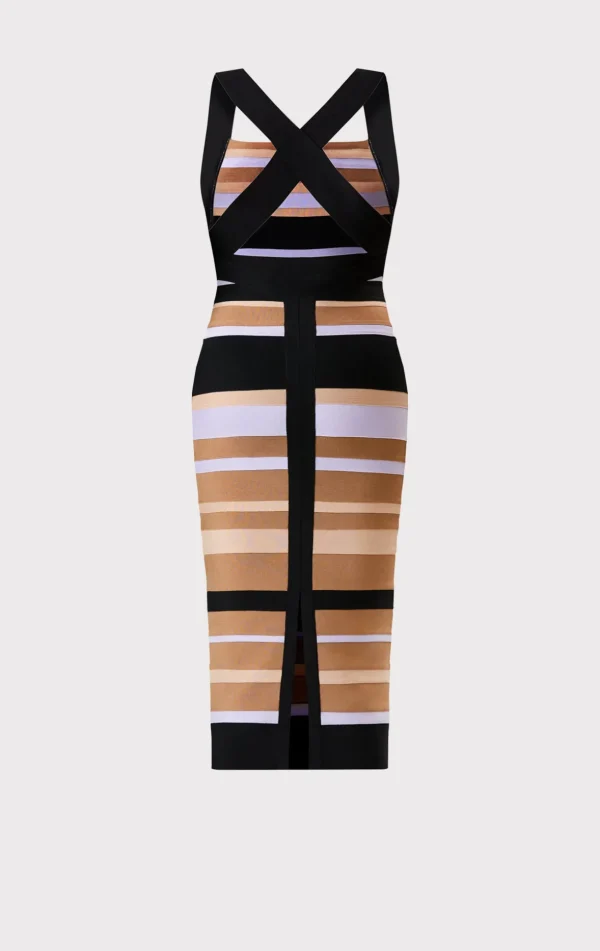 Women Hervé Léger Dresses-HERVÉ LÉGER X LAW ROACH STRIPED BANDAGE MIDI DRESS