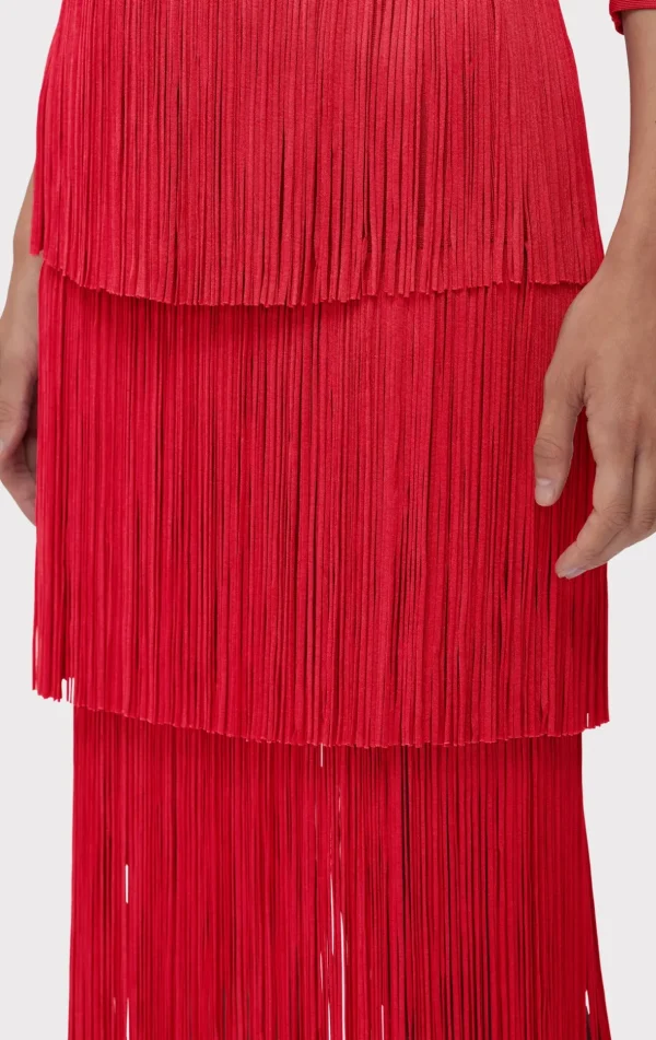Women Hervé Léger Separates | Bottoms-ICON LAYERED FRINGE MIDI SKIRT