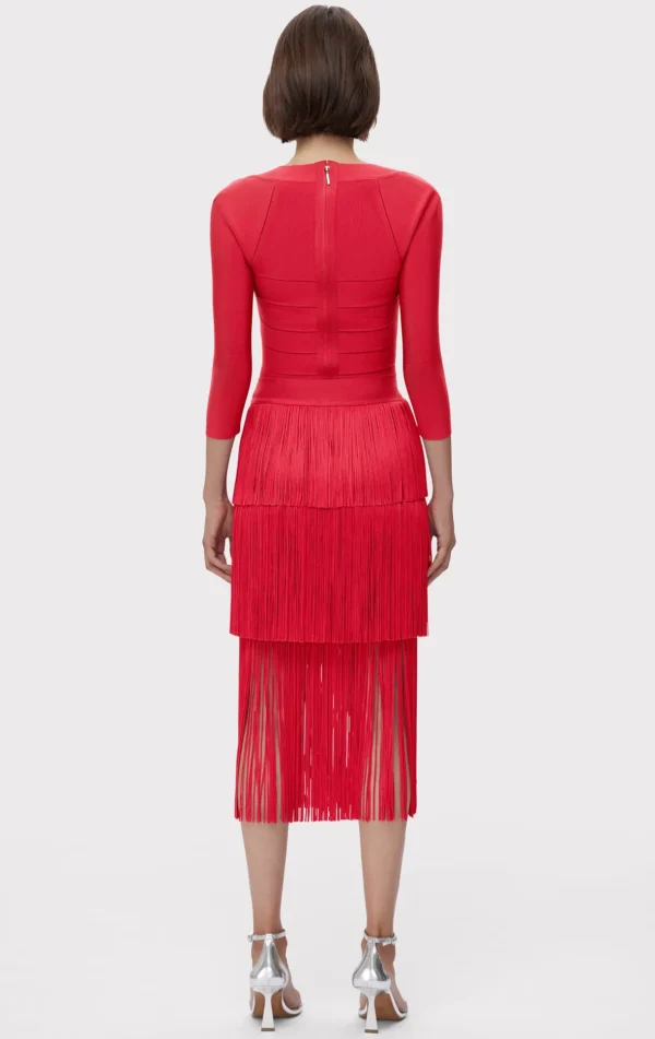 Women Hervé Léger Separates | Bottoms-ICON LAYERED FRINGE MIDI SKIRT