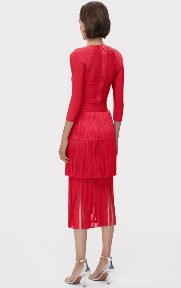 Women Hervé Léger Separates | Bottoms-ICON LAYERED FRINGE MIDI SKIRT