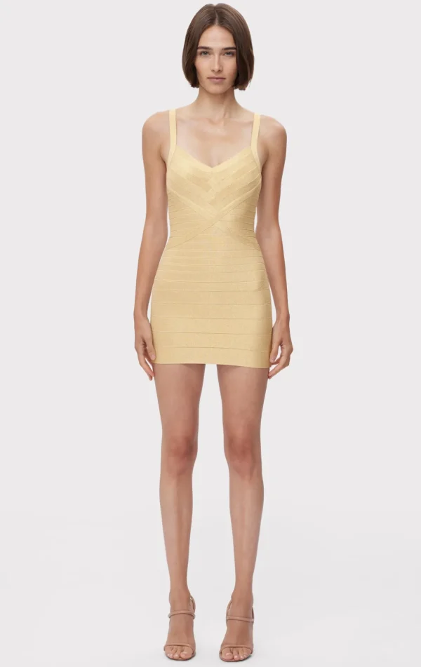 Women Hervé Léger Dresses-ICON METALLIC BANDAGE BUSTIER MINI DRESS
