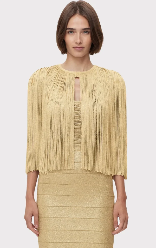 Women Hervé Léger Jackets | Separates-ICON METALLIC FRINGE CAPE