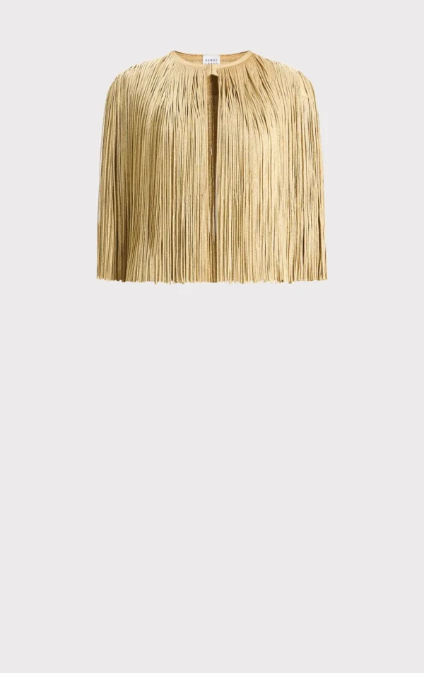 Women Hervé Léger Jackets | Separates-ICON METALLIC FRINGE CAPE