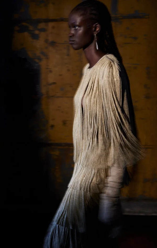 Women Hervé Léger Jackets | Separates-ICON METALLIC FRINGE CAPE