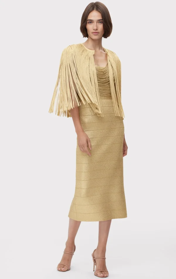 Women Hervé Léger Jackets | Separates-ICON METALLIC FRINGE CAPE