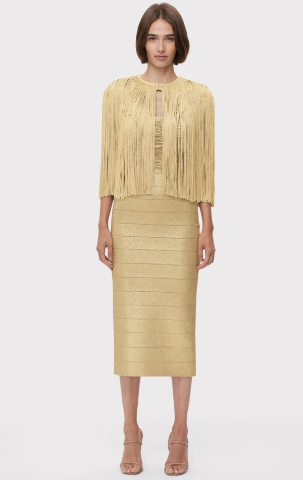 Women Hervé Léger Jackets | Separates-ICON METALLIC FRINGE CAPE