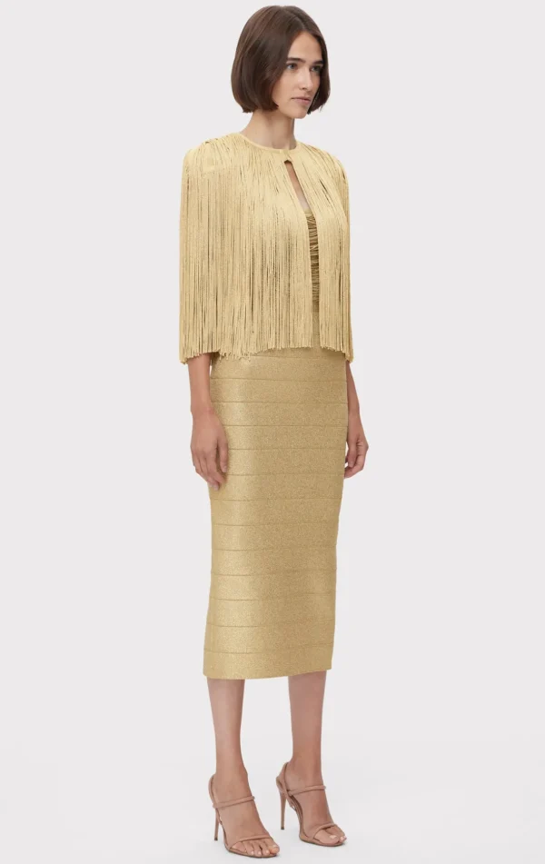Women Hervé Léger Jackets | Separates-ICON METALLIC FRINGE CAPE