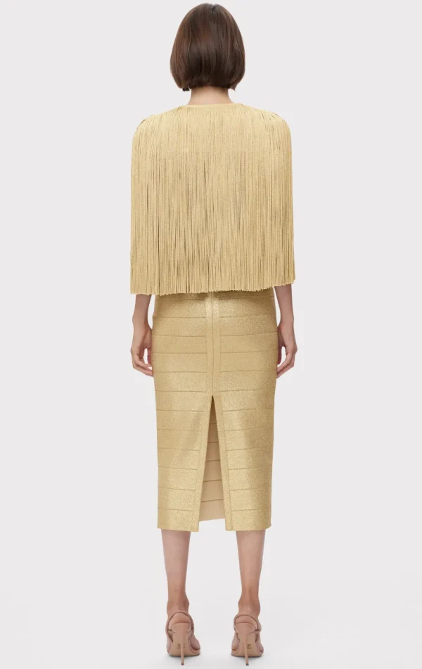Women Hervé Léger Jackets | Separates-ICON METALLIC FRINGE CAPE