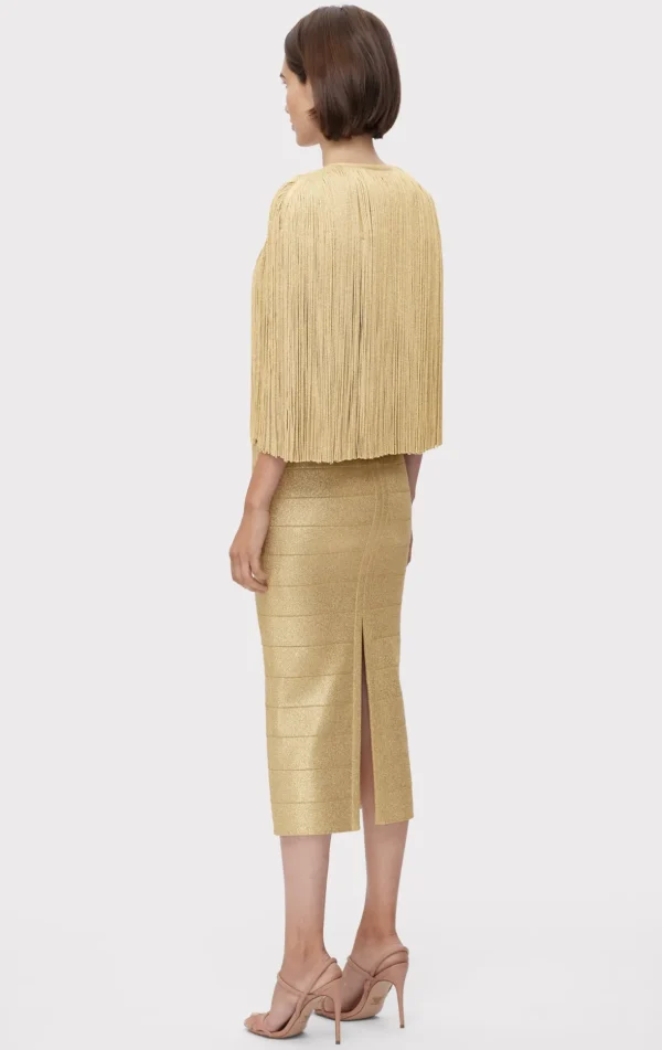 Women Hervé Léger Jackets | Separates-ICON METALLIC FRINGE CAPE
