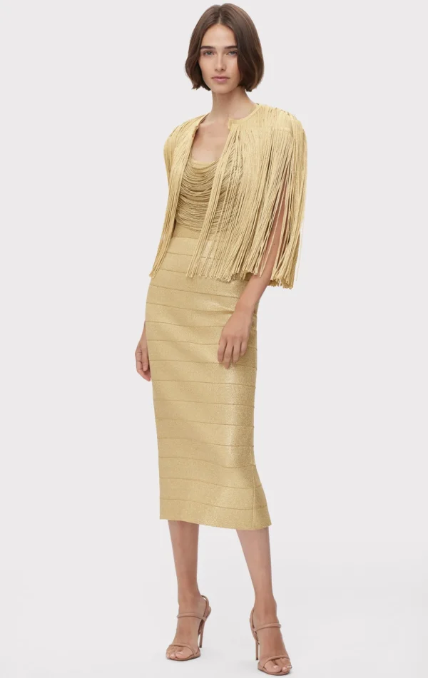 Women Hervé Léger Jackets | Separates-ICON METALLIC FRINGE CAPE