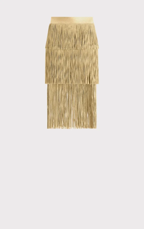 Women Hervé Léger Separates | Bottoms-ICON METALLIC LAYERED FRINGE MIDI SKIRT