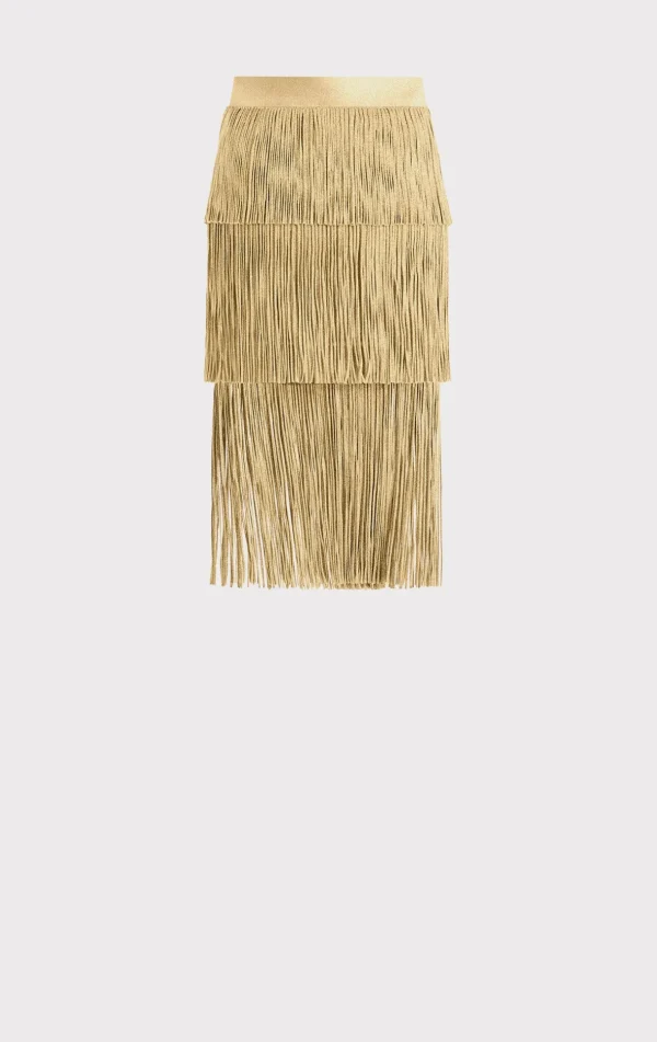 Women Hervé Léger Separates | Bottoms-ICON METALLIC LAYERED FRINGE MIDI SKIRT