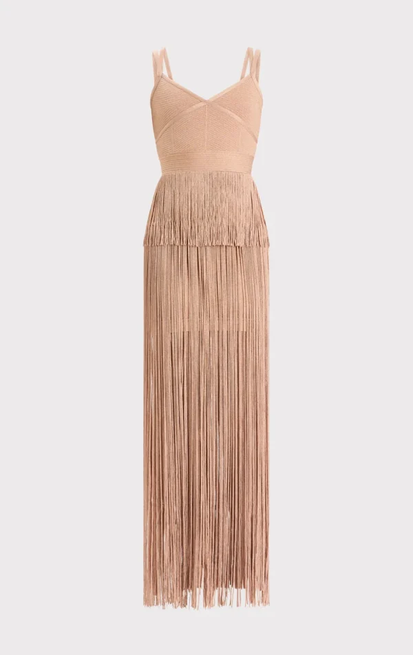 Women Hervé Léger Dresses | Gowns-ICON METALLIC OTTOMAN FRINGE GOWN