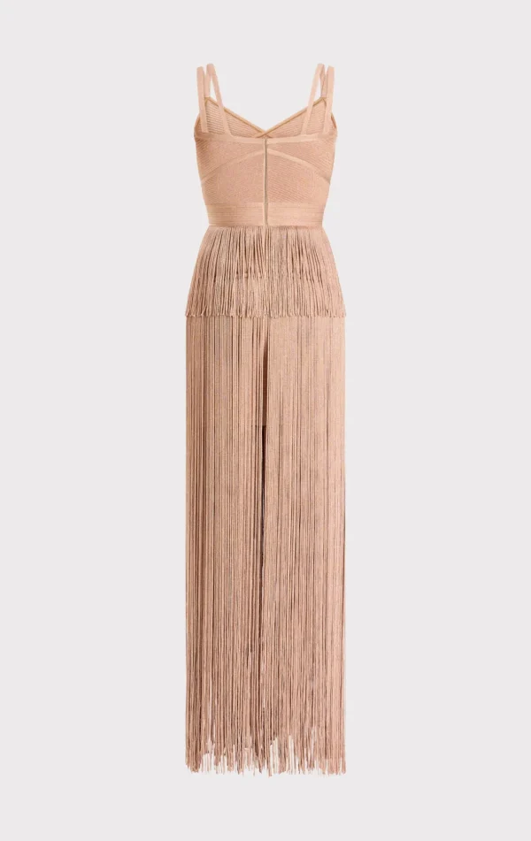 Women Hervé Léger Dresses | Gowns-ICON METALLIC OTTOMAN FRINGE GOWN