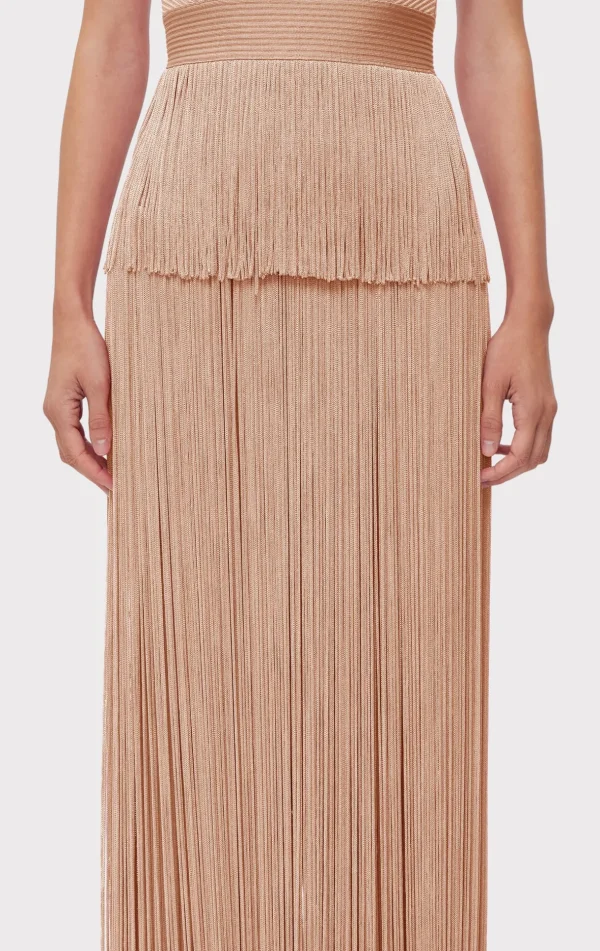 Women Hervé Léger Dresses | Gowns-ICON METALLIC OTTOMAN FRINGE GOWN