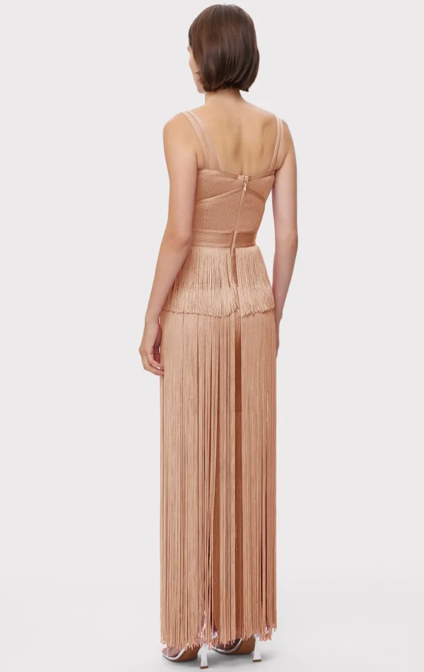 Women Hervé Léger Dresses | Gowns-ICON METALLIC OTTOMAN FRINGE GOWN