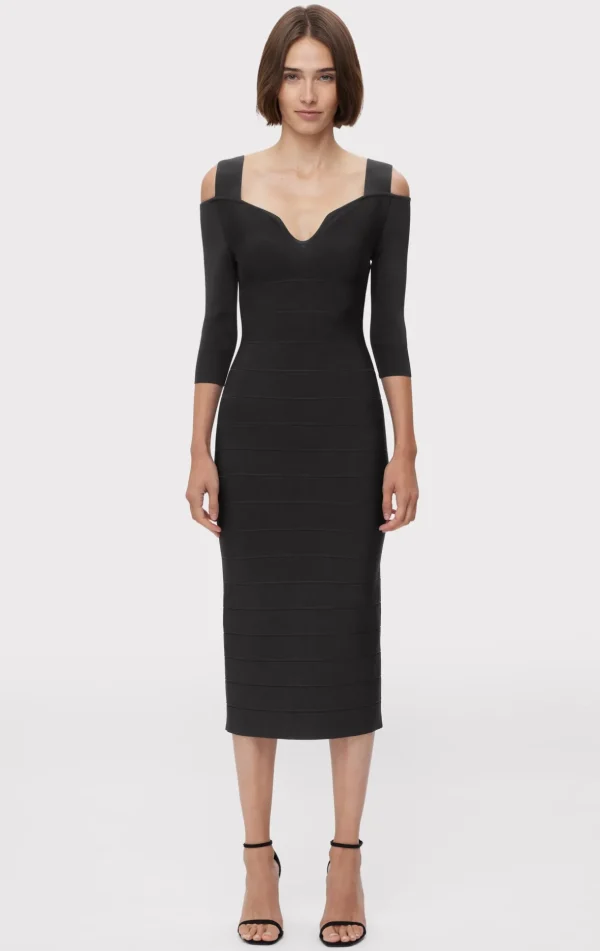 Women Hervé Léger Dresses-ICON NOTCHED BATEAU MIDI