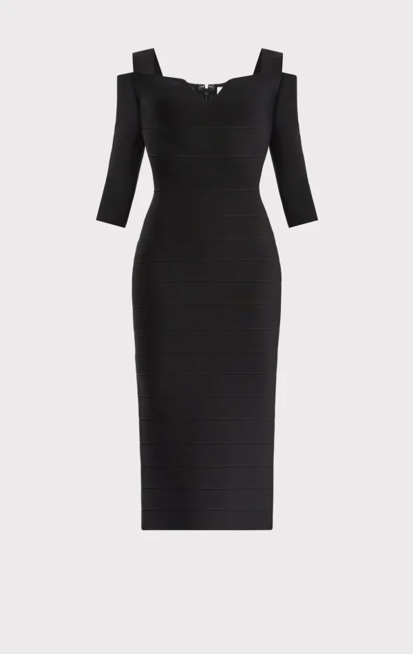 Women Hervé Léger Dresses-ICON NOTCHED BATEAU MIDI