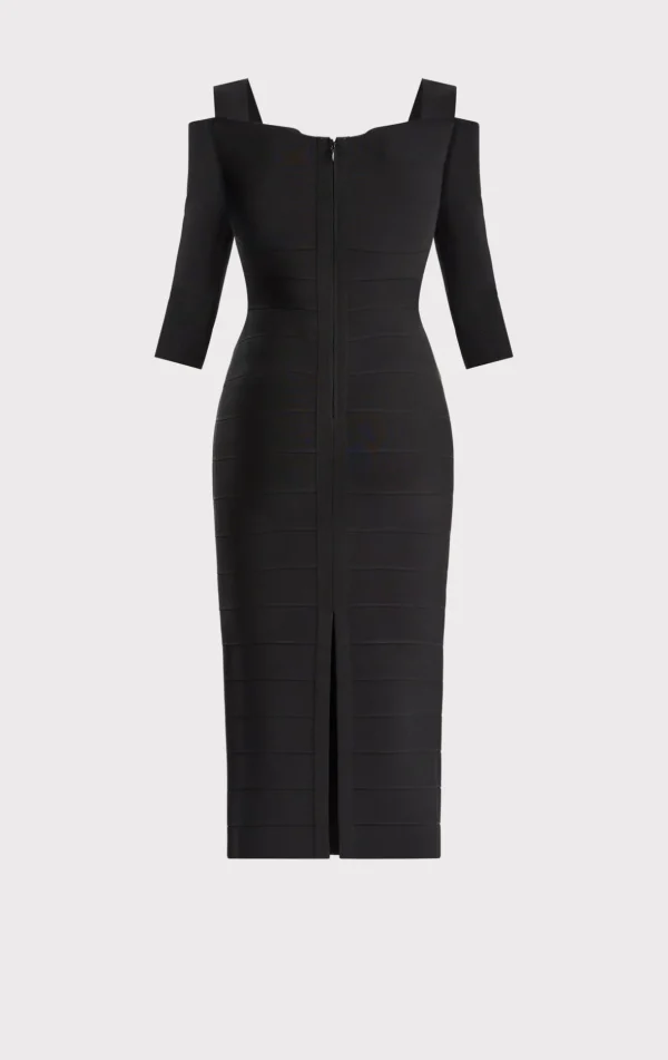 Women Hervé Léger Dresses-ICON NOTCHED BATEAU MIDI