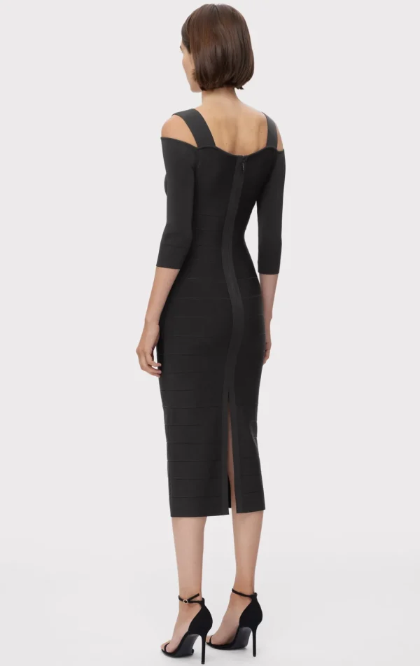 Women Hervé Léger Dresses-ICON NOTCHED BATEAU MIDI