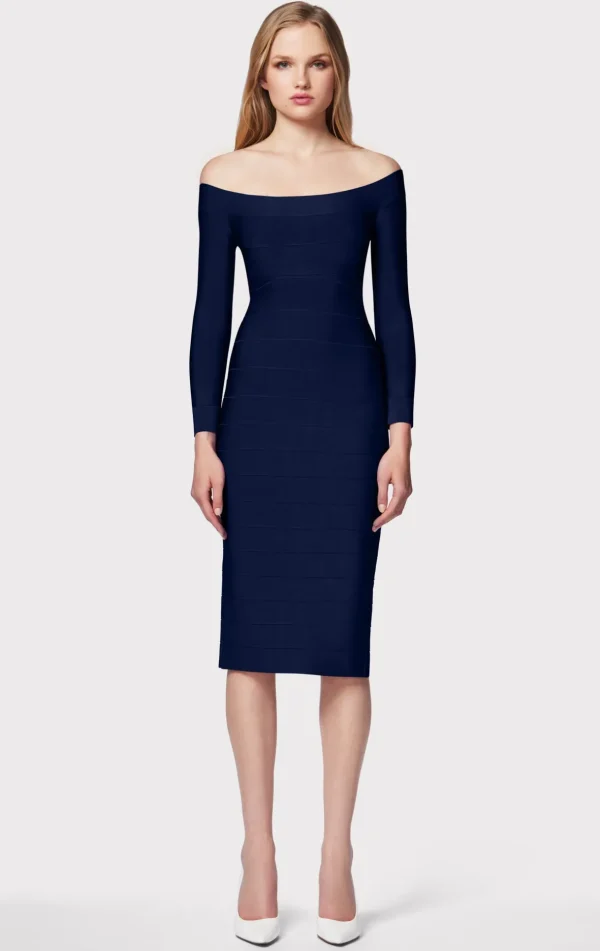 Women Hervé Léger Dresses-ICON SCOOP NECK MIDI DRESS