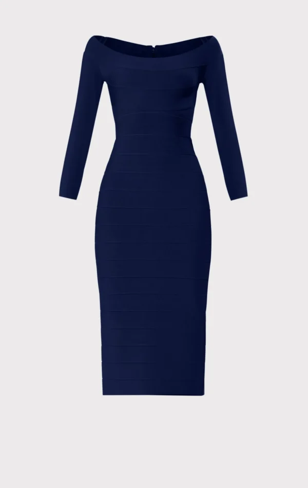 Women Hervé Léger Dresses-ICON SCOOP NECK MIDI DRESS