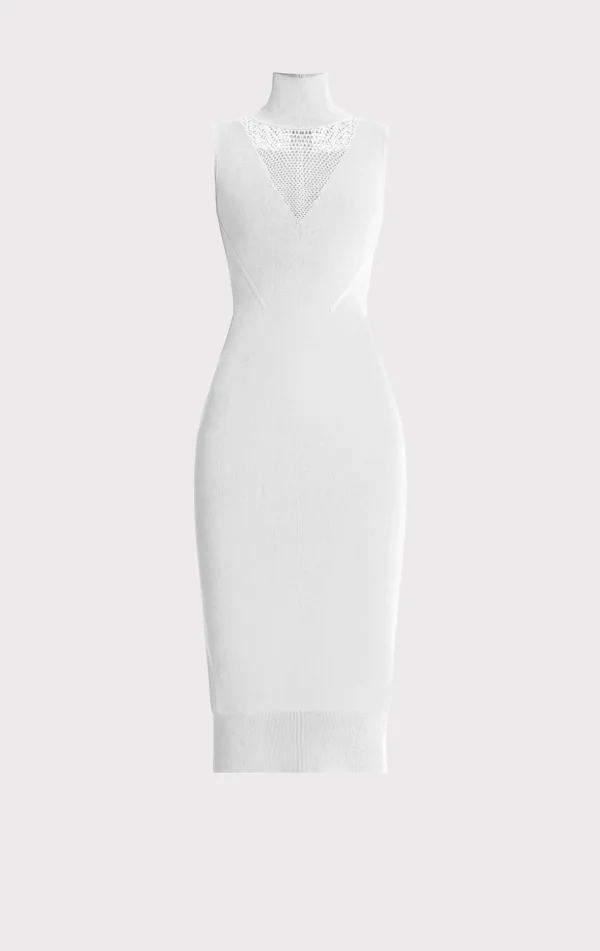 Women Hervé Léger Dresses-MIXED POINTELLE MIDI DRESS
