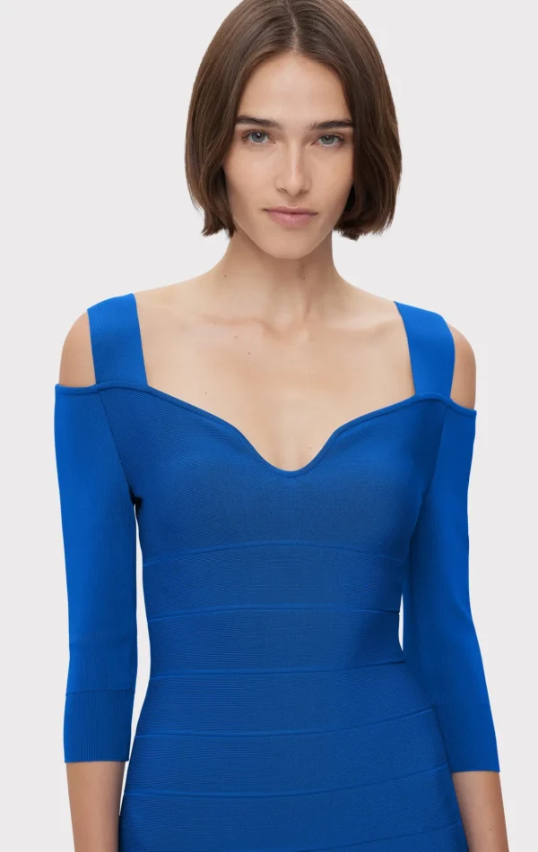 Women Hervé Léger Dresses-NOTCHED BATEAU MIDI DRESS