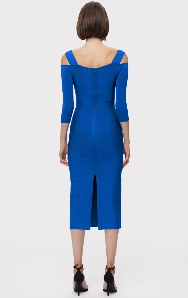 Women Hervé Léger Dresses-NOTCHED BATEAU MIDI DRESS