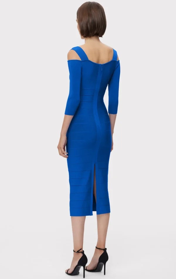 Women Hervé Léger Dresses-NOTCHED BATEAU MIDI DRESS