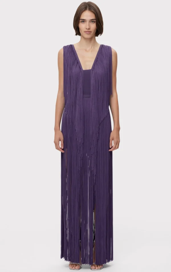Women Hervé Léger Dresses | Gowns-PLUNGING FRINGE GOWN