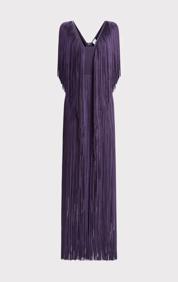 Women Hervé Léger Dresses | Gowns-PLUNGING FRINGE GOWN