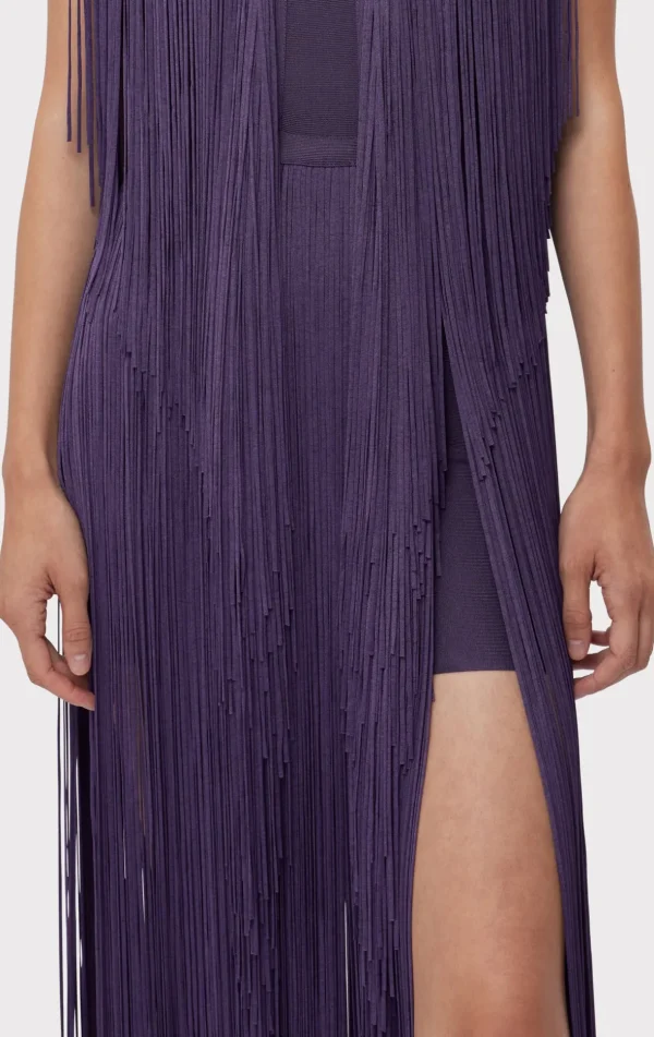 Women Hervé Léger Dresses | Gowns-PLUNGING FRINGE GOWN