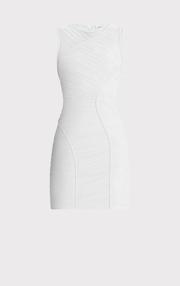 Women Hervé Léger Dresses-RUCHED MESH MINI DRESS