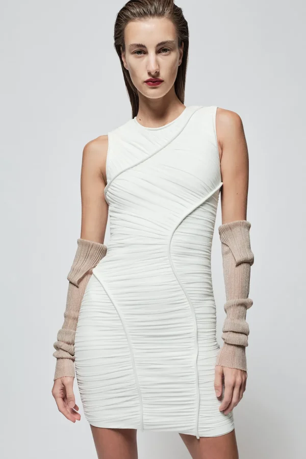 Women Hervé Léger Dresses-RUCHED MESH MINI DRESS