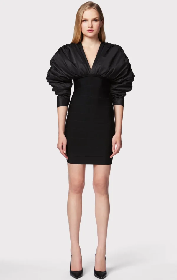 Women Hervé Léger Dresses-RUCHED NYLON MINI DRESS