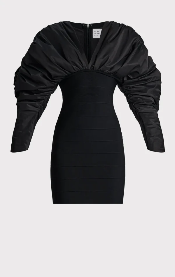Women Hervé Léger Dresses-RUCHED NYLON MINI DRESS