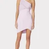 Women Hervé Léger Dresses-RUCHED WOVEN MIX ONE SHOULDER MINI DRESS