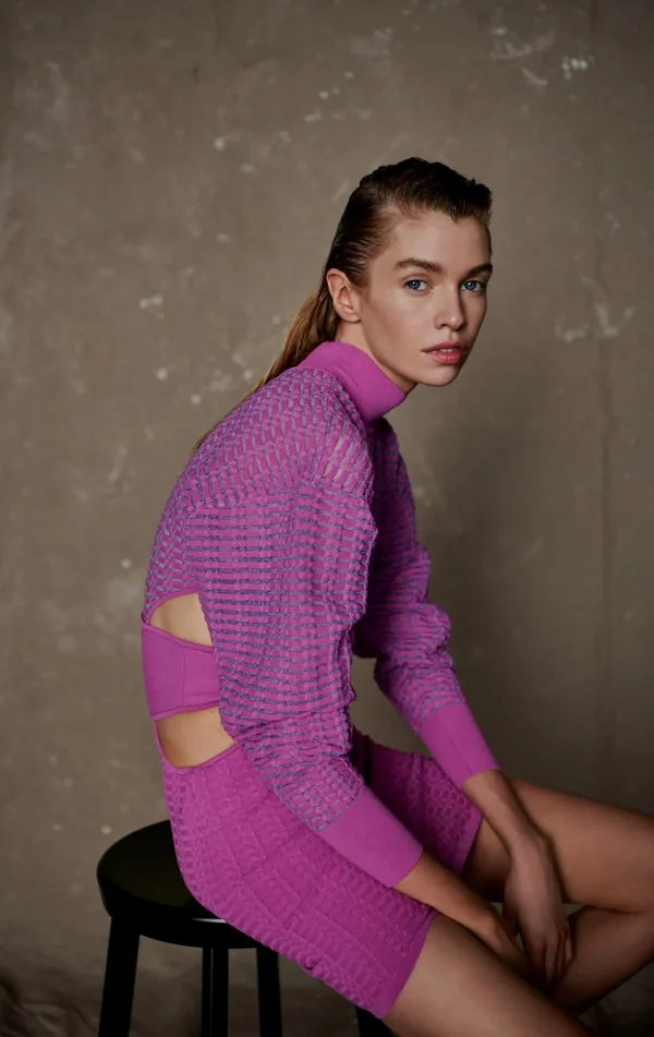 Women Hervé Léger Dresses-SHADOW STRIPE MINI DRESS